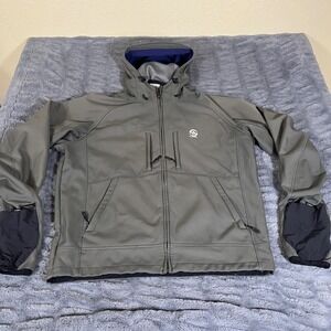 Loki Men XL Gray Softshell Jacket Hooded Full Zip Mitt-Cuffs Fleece Lined AP607